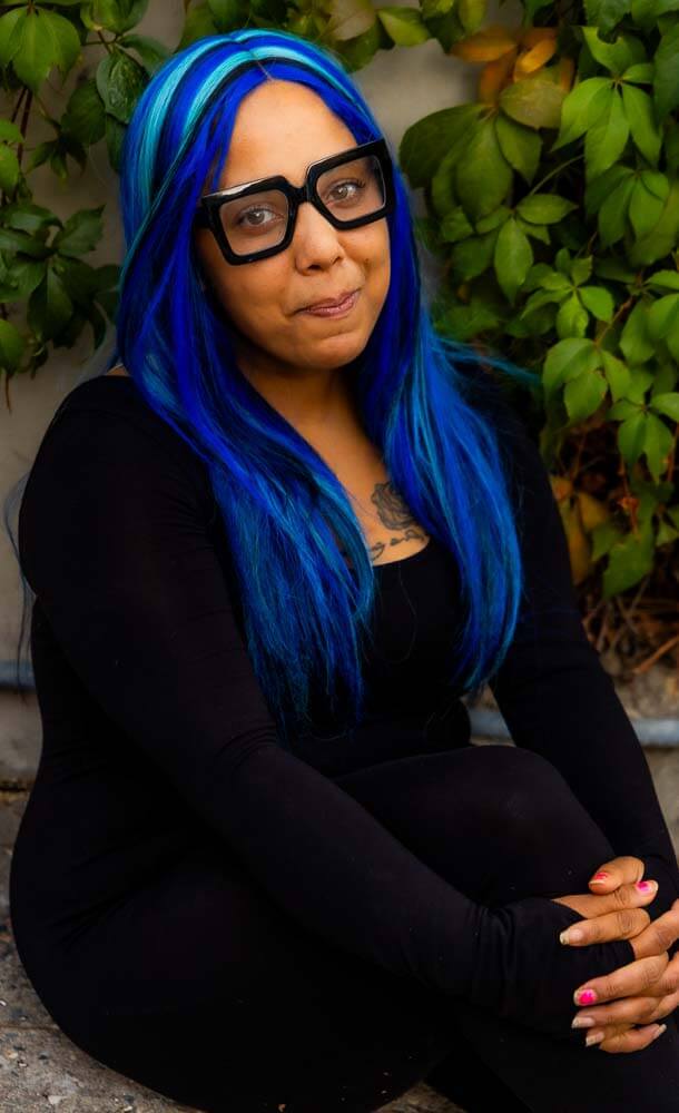 Beautiful woman with blue hair